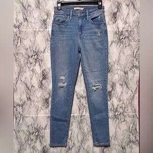 Levi's 721 High Rise Skinny Distressed Blue Jeans